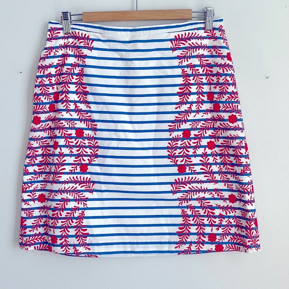 ANTHRO Boden floral leaf print striped nautical pencil skirt sz 8P